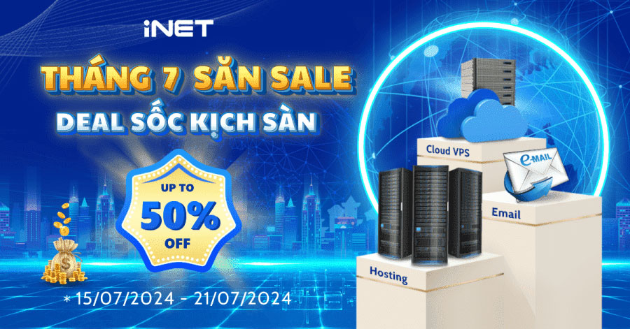 Ưu đãi lên đến 50% cho các đơn hàng Đăng ký mới và Gia hạn dịch vụ Hosting | Email | Cloud Server | Cloud VPS