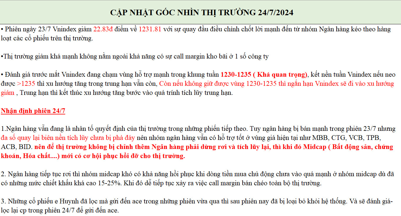 3-GÓC NHÌN THỊ TRƯỜNG 24/7/2024