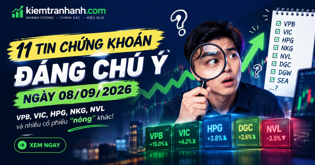 11 tin chứng khoán đáng chú ý ngày 08/09/2026: VPB, VIC, HPG, NKG, NVL