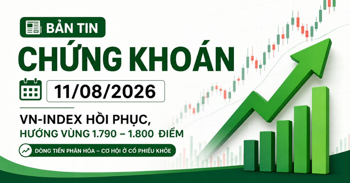 Bản tin chứng khoán 11/08/2026. Bản tin chứng khoán 11/08/2026: VN-Index tăng lên 1.776,77 điểm, hướng vùng 1.800; cập nhật HPG, VCB, VIC, BSR, MCH và chiến lược giao dịch.