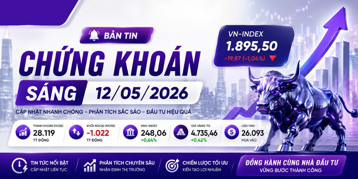 Bản Tin Chứng Khoán 12/05/2026: VN-Index Điều Chỉnh, Dòng Tiền Dịch Chuyển Sang Midcap. Cập nhật bản tin chứng khoán ngày 12/05/2026 với diễn biến VN-Index, tin vĩ mô nổi bật, chiến lược đầu tư ngắn hạn và các cổ phiếu đáng chú ý trên thị trường.