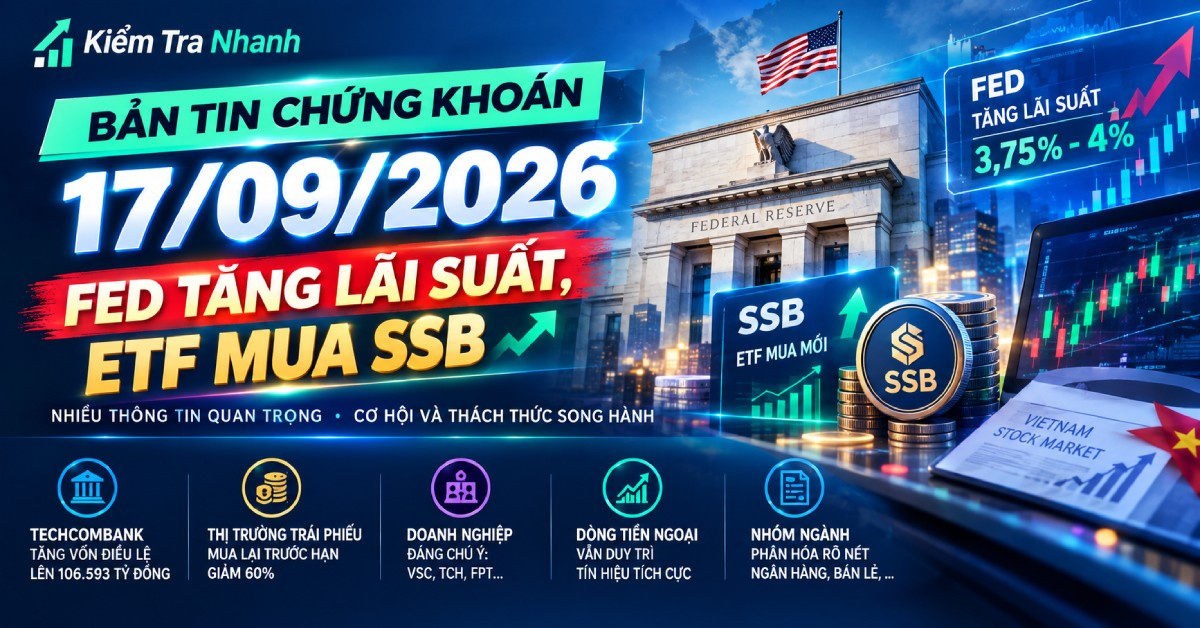Bản tin chứng khoán 17/09/2026: Fed tăng lãi suất, ETF mua SSB