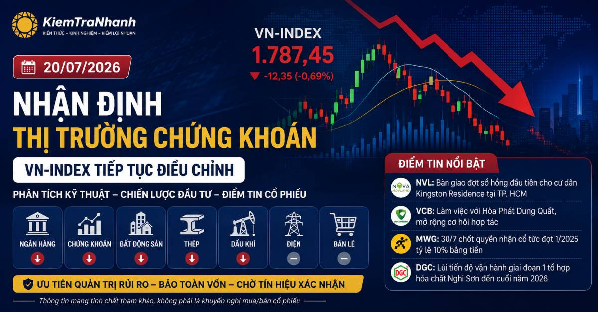 Nhận định chứng khoán 20/07: VN-Index tiếp tục điều chỉnh, điểm tin cổ phiếu nổi bật