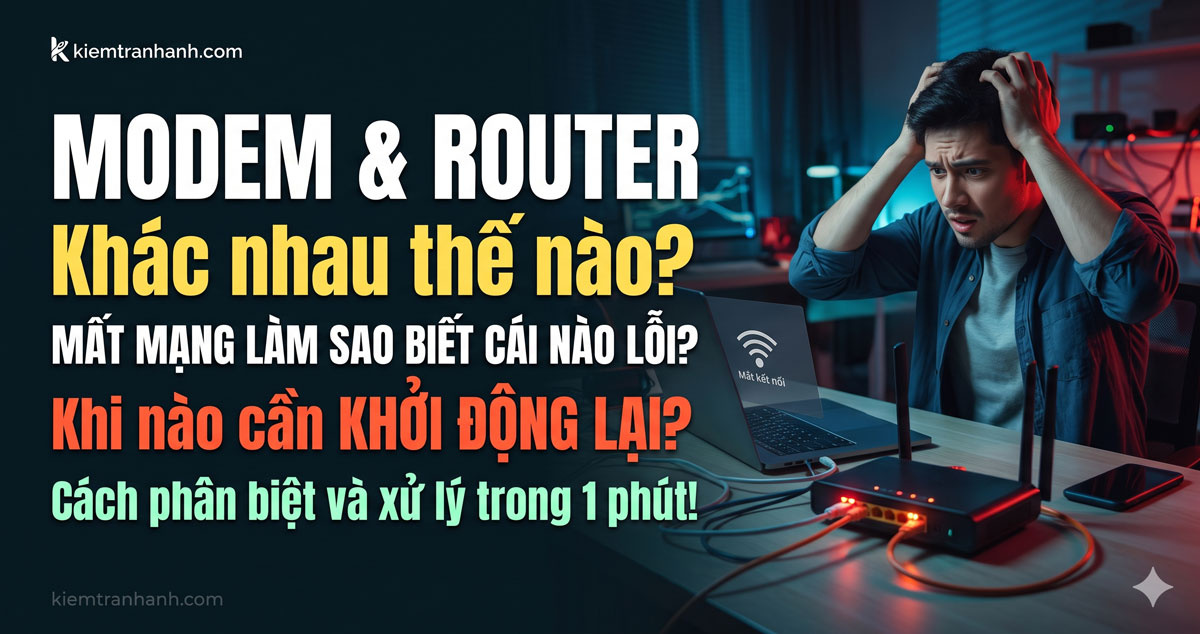 Modem và Router khác nhau như thế nào? Khi nào cần khởi động lại?. Tìm hiểu modem và router khác nhau như thế nào, cách phân biệt chức năng, dấu hiệu lỗi mạng và thời điểm nên khởi động lại thiết bị để Internet ổn định hơn.