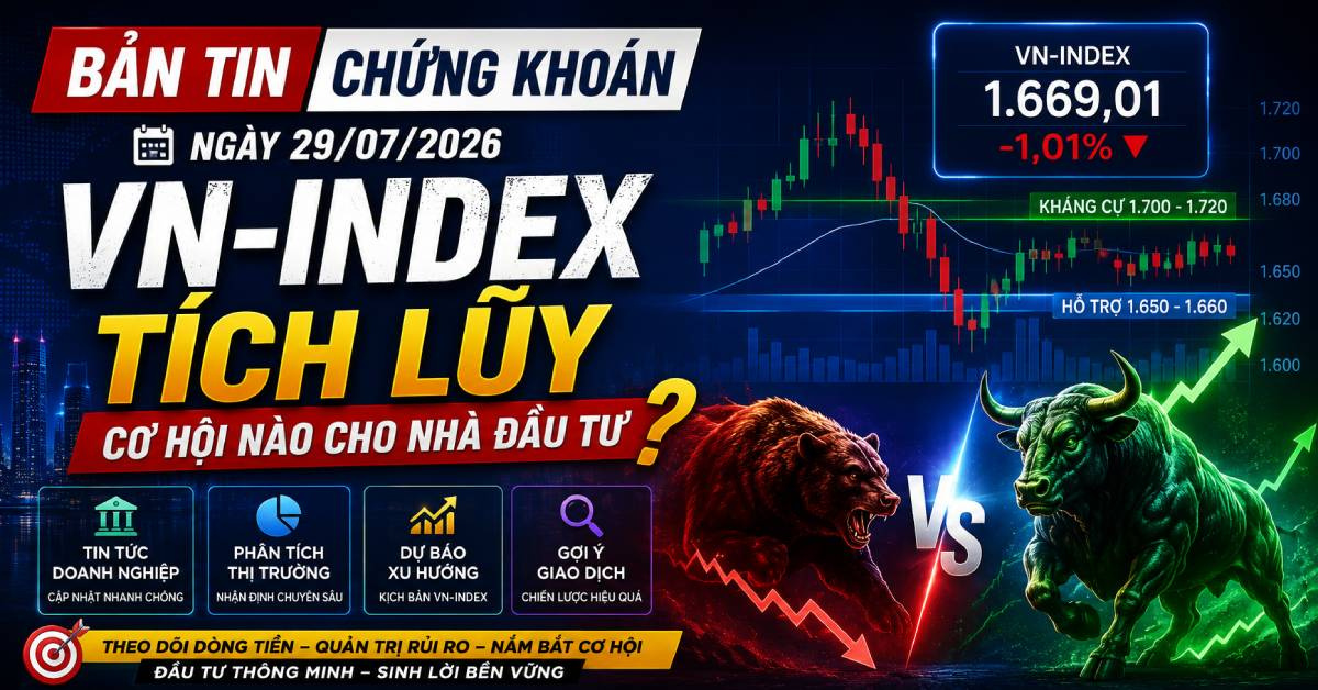 Bản tin chứng khoán 29/07/2026: VN-Index tích lũy, cổ phiếu nào đáng chú ý?