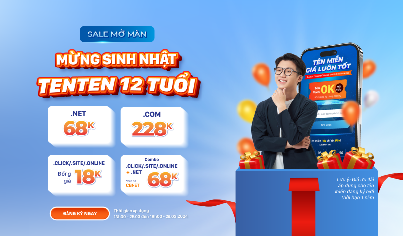 Khuyến mãi tên miền NET 68K đăng ký mới, tặng kèm .SITE/.CLICK/.ONLINE