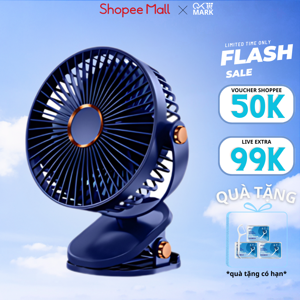 Quạt Tích Điện Kẹp Bàn Mini Để Bàn 5 Mức Độ Có Đèn LED Pin 5000mAh 10000mAh Giá Rẻ