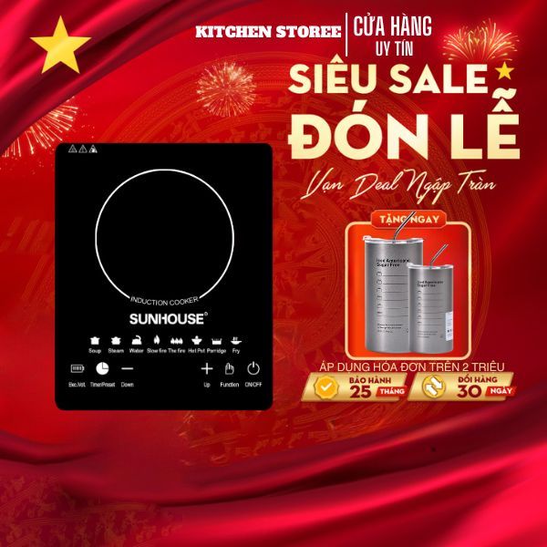 Bếp Điện Từ Sunhouse 2200W Chính Hãng Giá Rẻ, Cảm Ứng Nhạy Kèm Nồi
