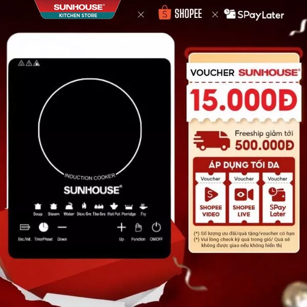 Bếp Từ Sunhouse 2200W Cảm Ứng Nhạy, Mặt Kính Bền Giá Rẻ