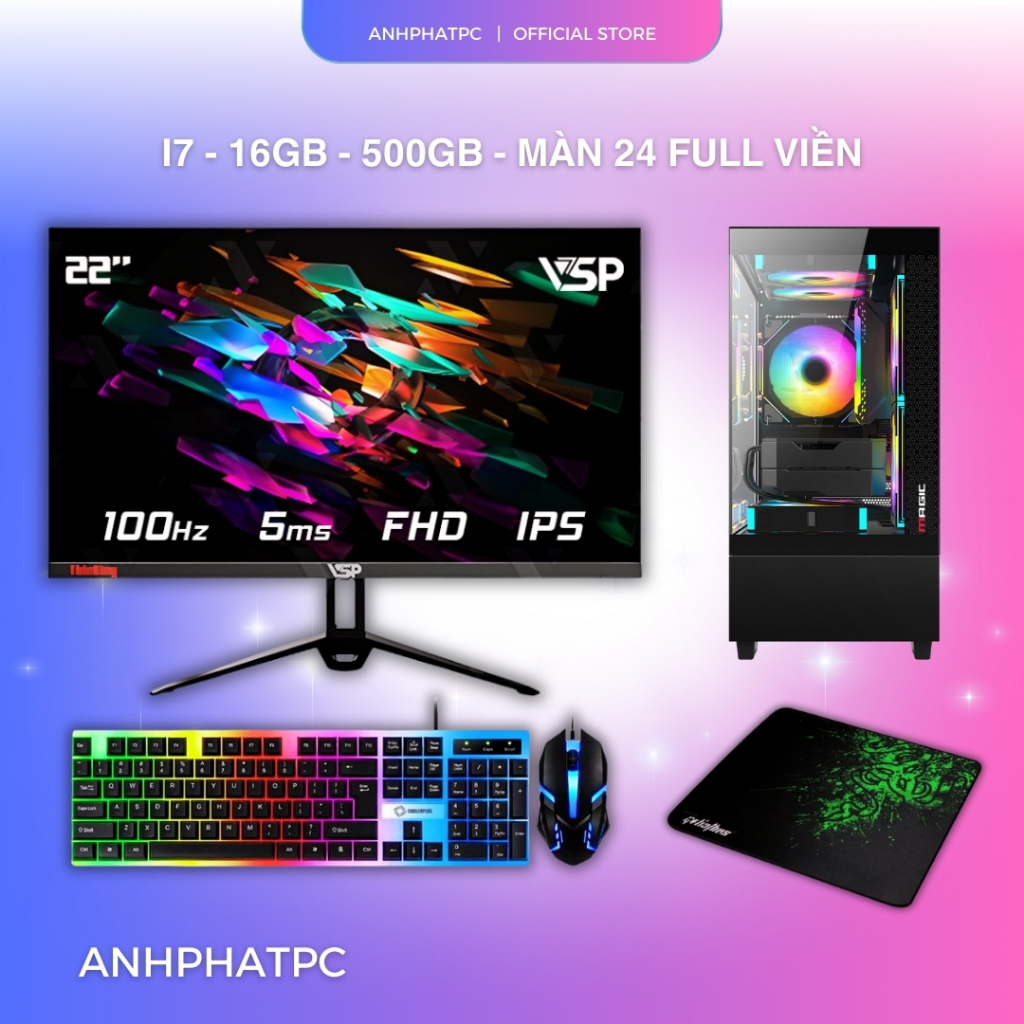 Bộ PC Core i5 RAM 16GB SSD 512GB Card Rời Kèm Màn Hình 24 Inch Giá Rẻ