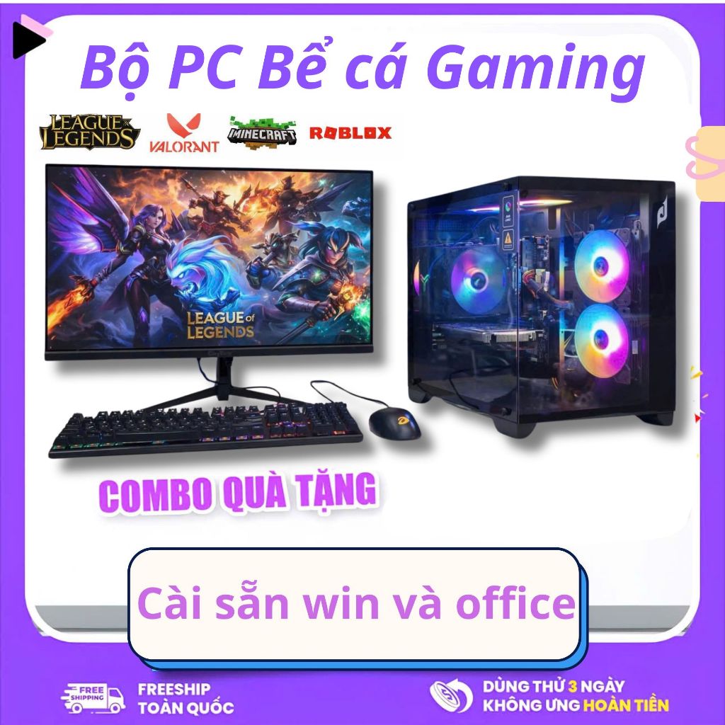 Bộ PC Gaming Case Vỏ Bể Cá Đen i5 i7 RAM 8GB VGA GTX 960 1060 Giá Rẻ MD13