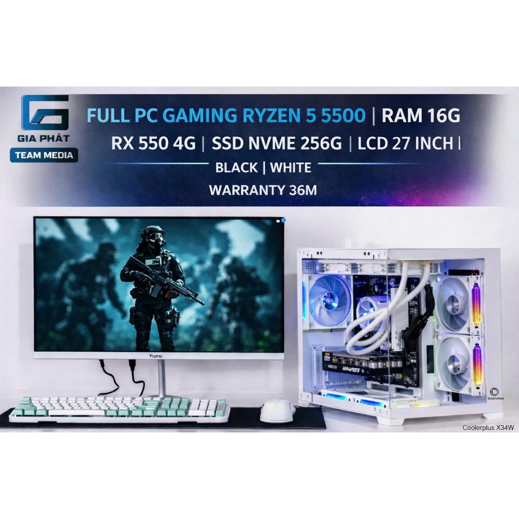Full Bộ PC Gaming Ryzen 5 5500 RAM 16GB VGA 4GB Màn Cong 27 Inch Giá Rẻ