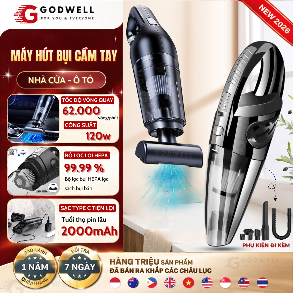 Máy Hút Bụi Cầm Tay Mini Không Dây GODWELL 6000MPA - Hút Sàn Nhà, Ô Tô Giá Rẻ