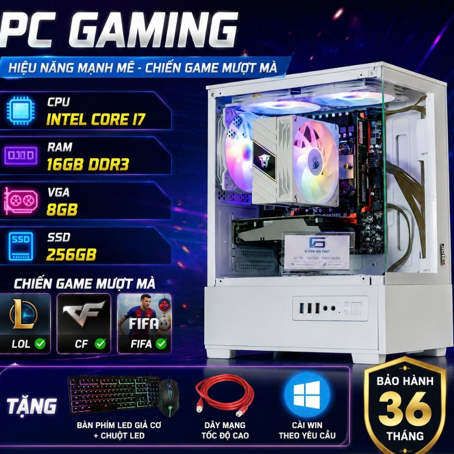 PC Gaming i7 RAM 16GB VGA 8GB SSD 256GB Giá Rẻ Chiến LOL CF FIFA