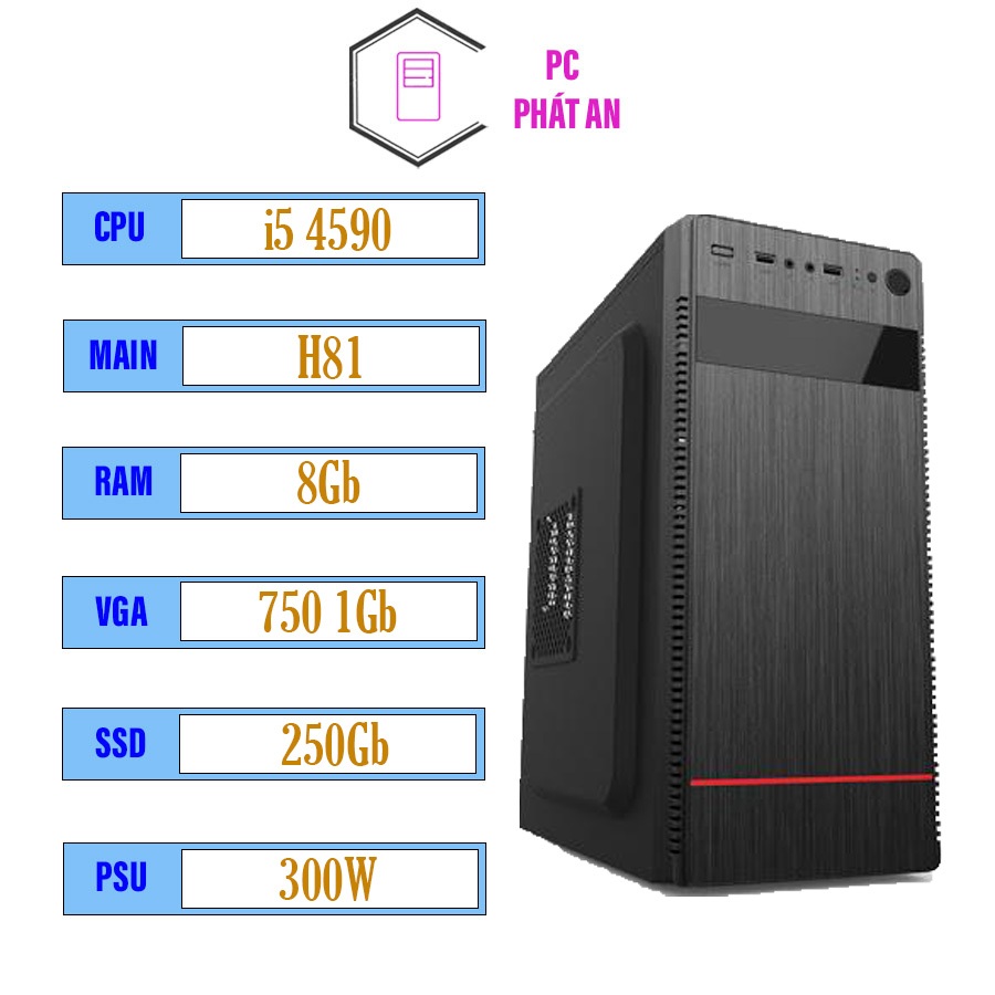 PC Văn Phòng CPU i5 4590, Main H81, RAM 8GB, SSD 250GB Giá Rẻ Chính Hãng