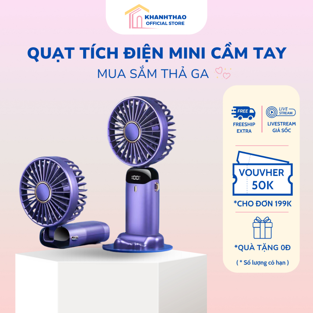 Quạt Cầm Tay Mini Tích Điện 10000mAh K209 Chính Hãng Giá Rẻ