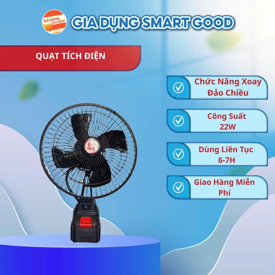 Quạt Tích Điện 2 Mức Gió 8 Inch Pin 10 Cell Dùng 3-4 Giờ Giá Rẻ