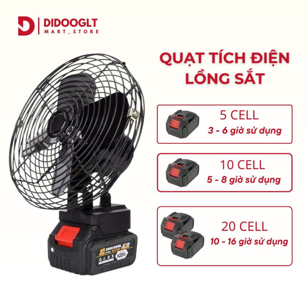 Quạt Tích Điện Mini DIDOOGLT 10 Cell Giá Rẻ, Làm Mát Cực Nhanh