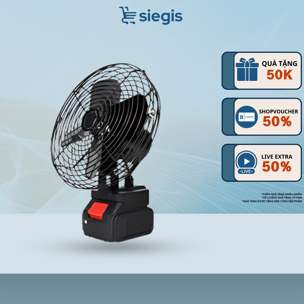 Quạt Tích Điện Lồng Sắt SIEGIS 10 Cell Giá Rẻ, Gió Mát, Bền Bỉ